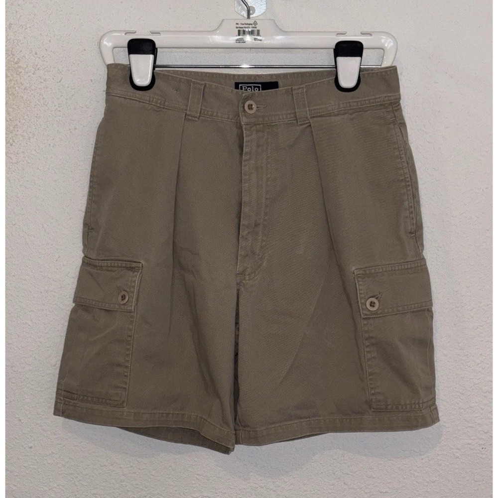 Vintage Polo Ralph Lauren Tarpoon Cargo Shorts Mens 31, Khaki Pleated Twill